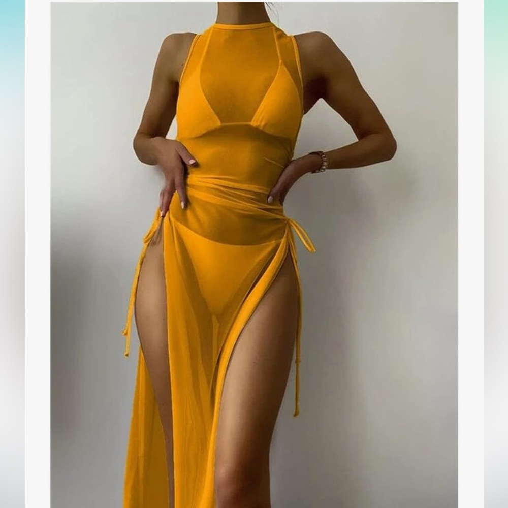 Never worn - Vibrant Yellow Bikini And Sheer Cover Up -- did not come with tags